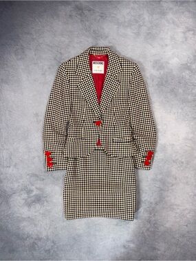 ICONIC Moschino Couture Fall Winter 1993 Wool Heart Vintage Check 90s Skirt Suit